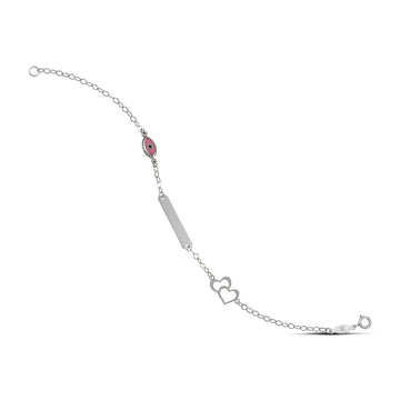 Λευκόχρυσο παιδικό βραχιόλι ταυτότητα Κ9 με ματάκι και καρδιές